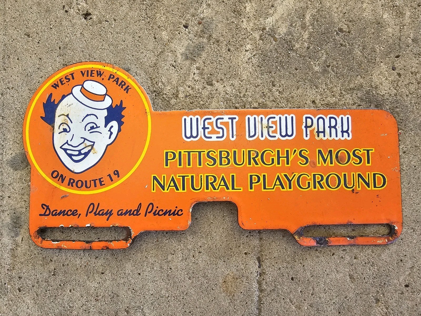 VINTAGE West View Amusement Park PORCELAIN SIGN License Plate Topper PITTSBURGH 