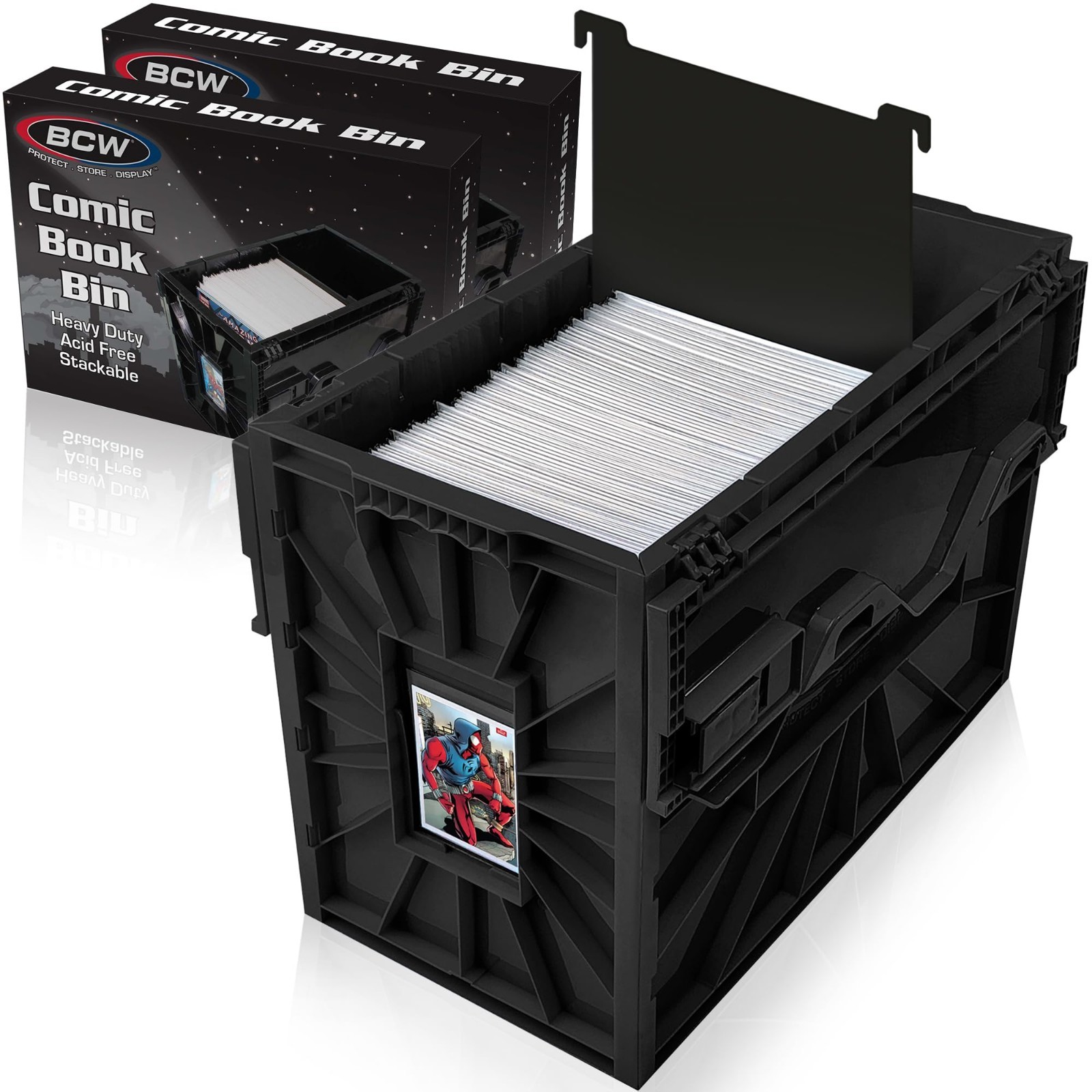 Short Comic Book Bin - Holds 150 Comics Each, Black Storage Case, 2 Pack