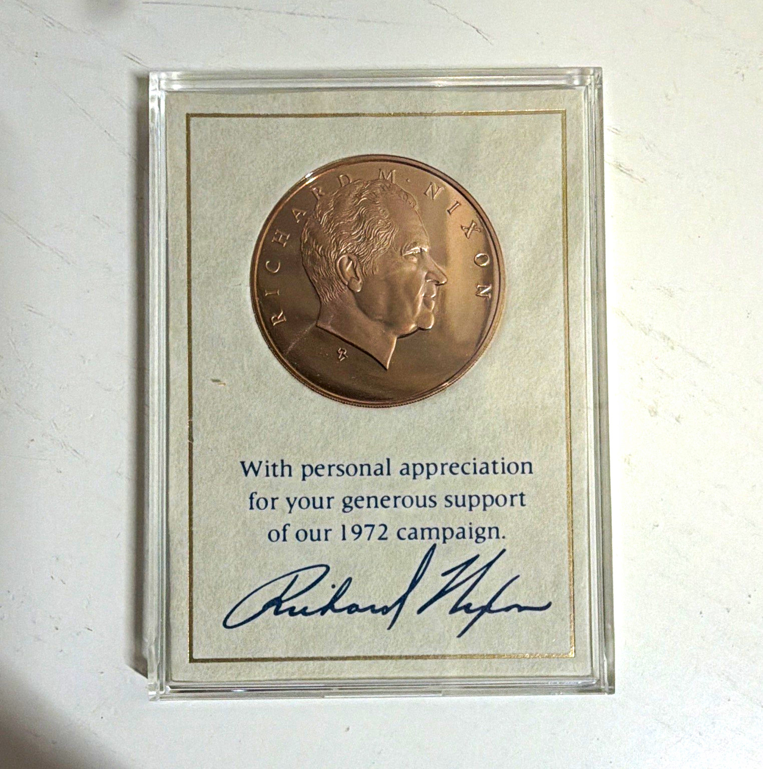 1972 Richard Nixon Presidential Campaign Medal– Original Box & Finance Committee