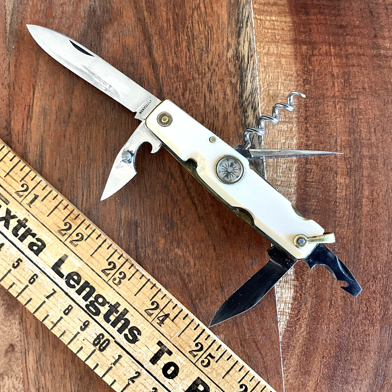 Vintage Bijoulux Inox Inoxydable Multi Tool Bail Knife Compas 