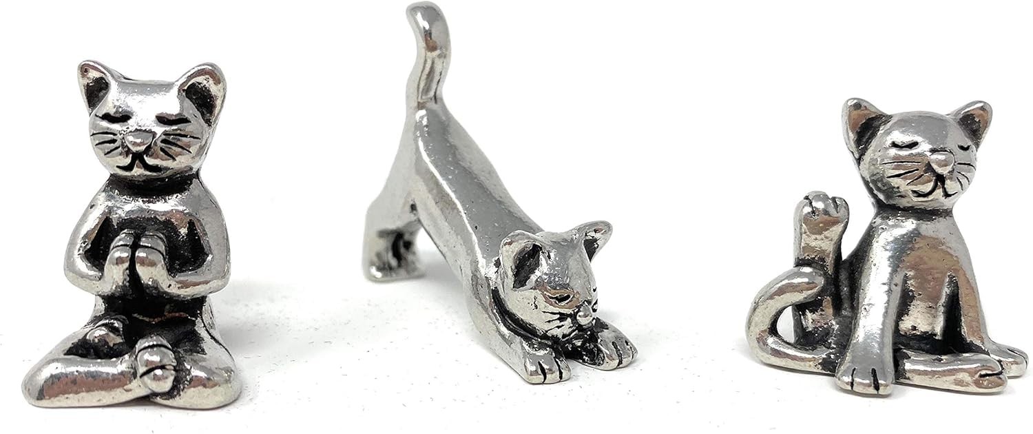 Basic Spirit Yoga Cat Figurine Set (Pewter)-Mini 3 pc. Set, Gray