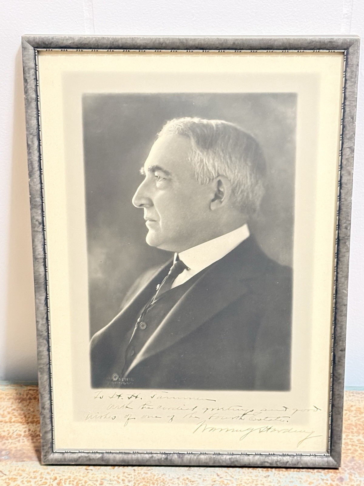 Warren G Harding Inscribed Harris & Ewing Portrait To Harry H Tammen Denver Post