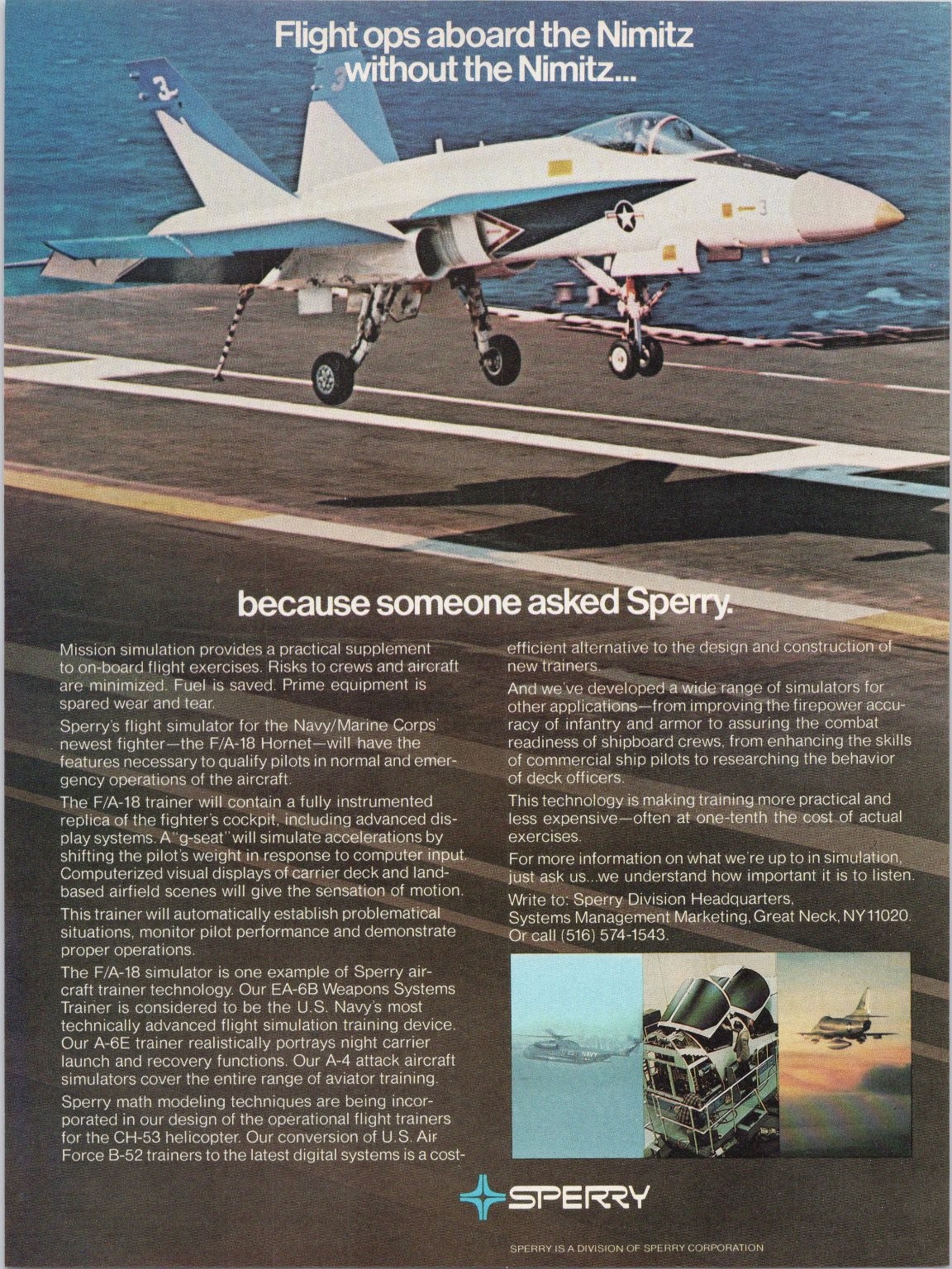Sperry F/A-18 Hornet Flight Simulator Vintage 1980s Magazine Ad Print