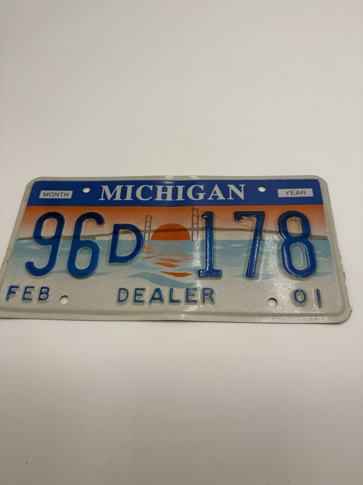 2001 Michigan License Plate DEALER 96D 178 Bridge Base Triple Digit
