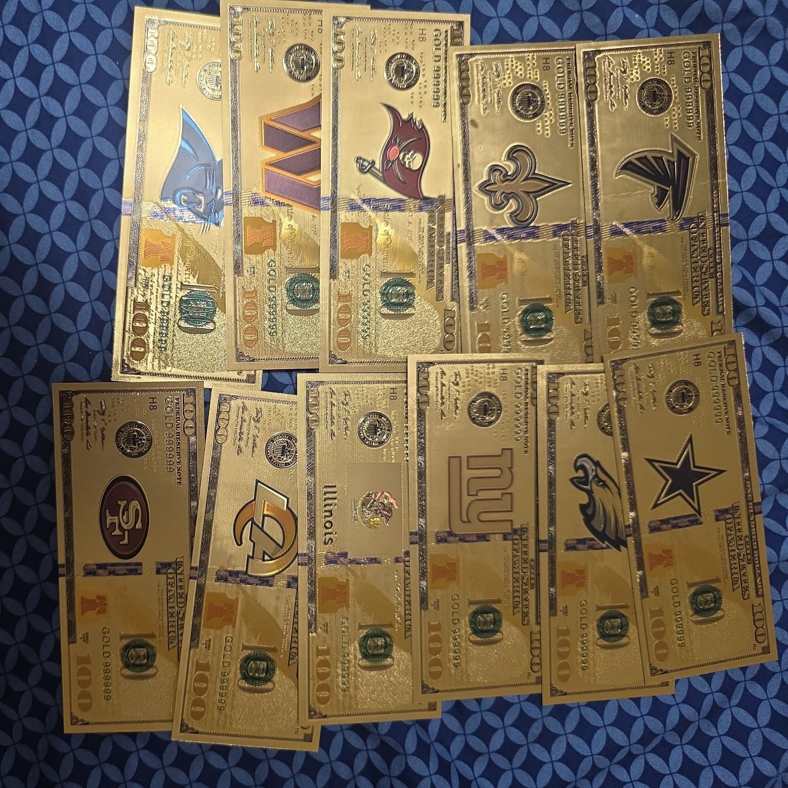 24k Gold Foil Plated 31 NFL teams + Illinois unv Banknote Football Collectibles