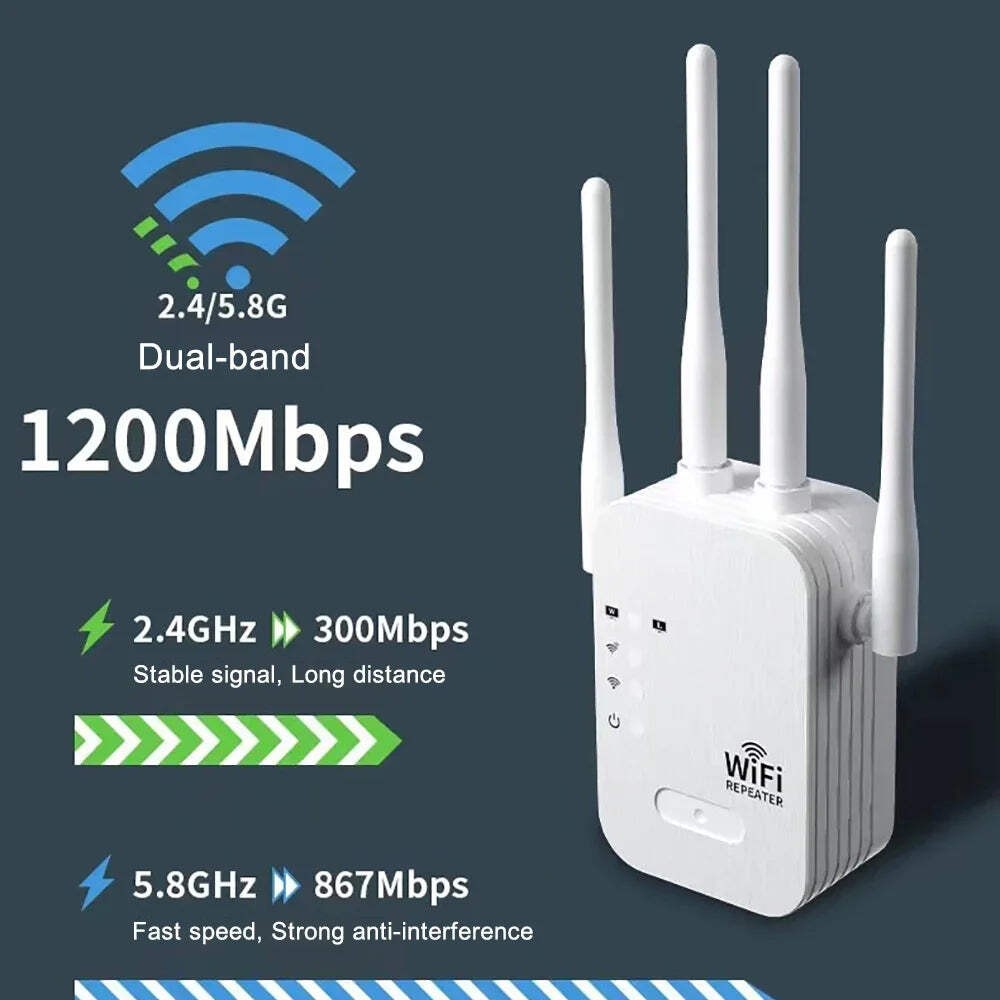 1200Mbps WiFi Repeater Wireless Extender WiFi Booster 5G 2.4G Dual-band Network