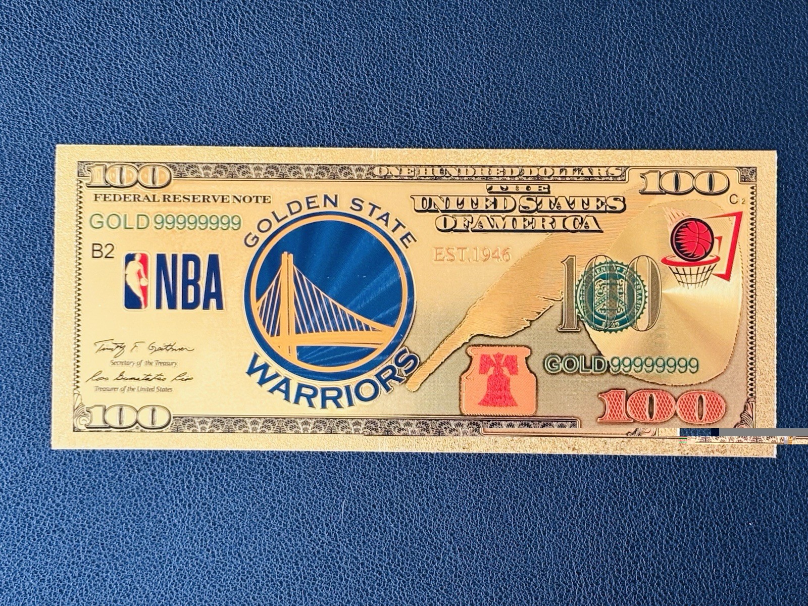 Golden State Warriors 24k Gold Foil Plated Basketball Team Banknote NBA