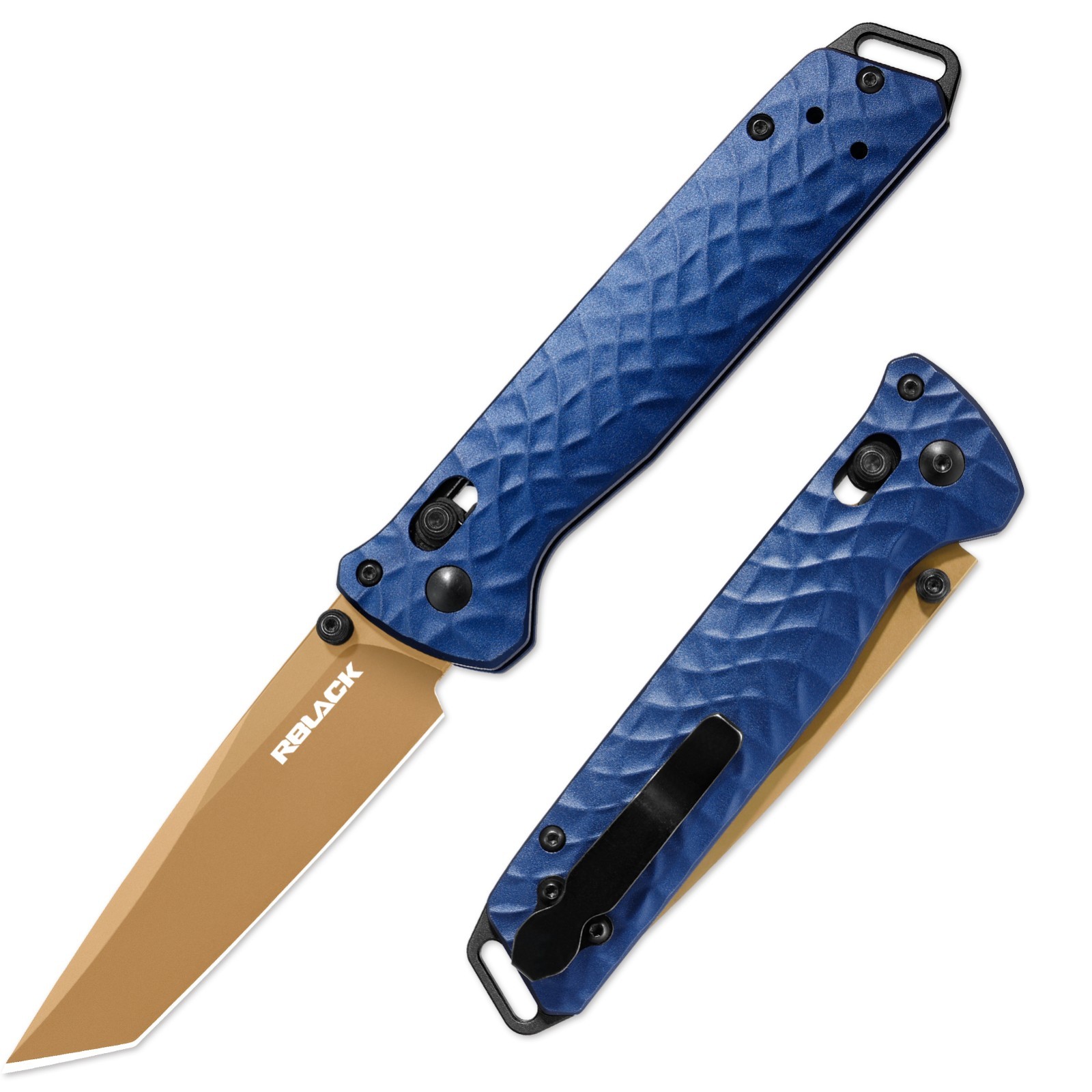 Blue-Pocket Knife S35VN Tanto Blade Crossbar Lock Ceramic Bearing