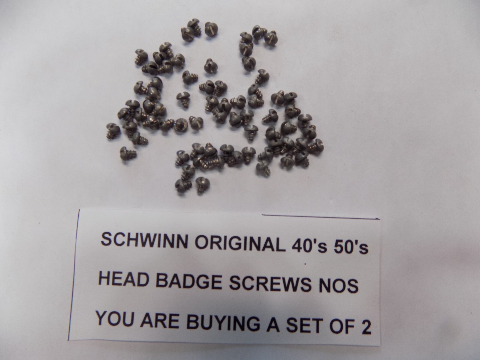 SCHWINN HEAD BADGE SCREWS NOS 40's 50's YOU ARE BUYING A SET OF 2