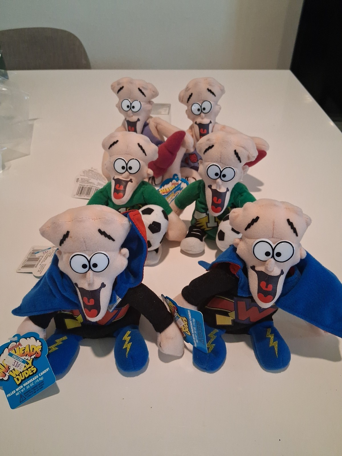 Vintage 1998 Mega Warheads Wally Dudes Plush Lot of 6 NWT Candy Mascots