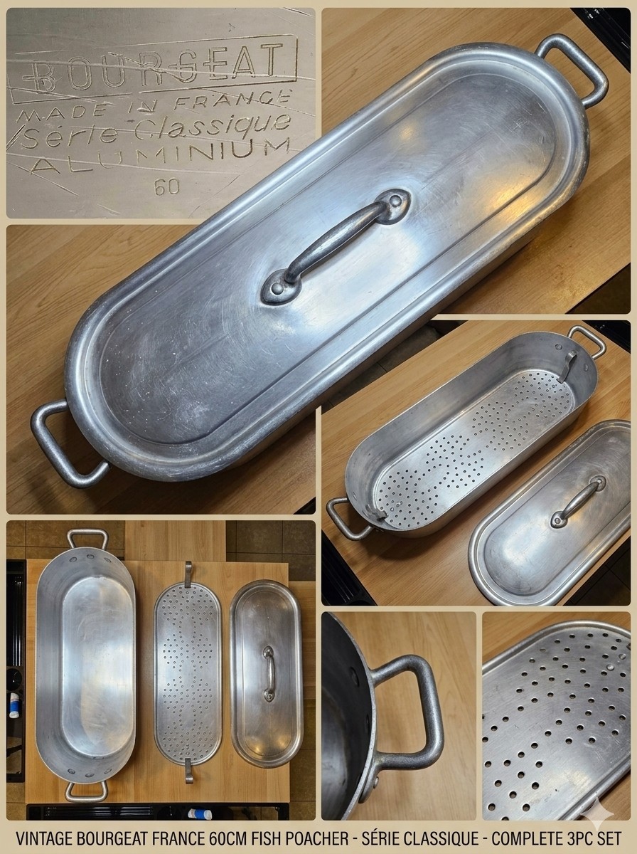 Vintage BOURGEAT Aluminium Large French Fish Kettle 60cm