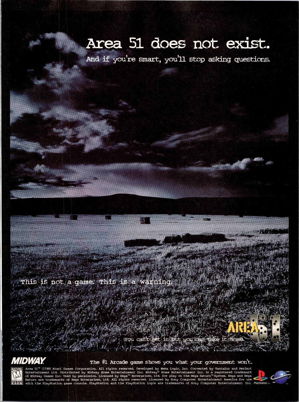 Midway Area 51 Vintage Magazine Ad 1996 Video Game PlayStation Saturn Gaming