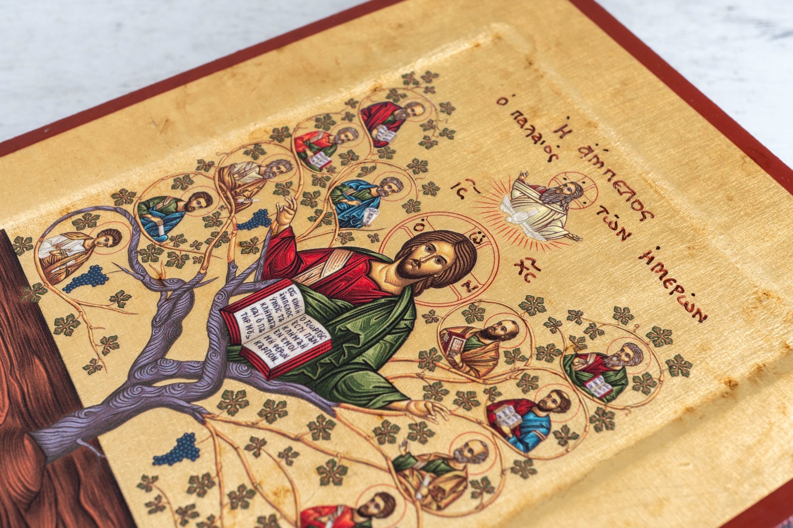 Jesus Christ the True Vine Orthodox Icon Gold Leaf Handmade Unique Wood 14x18cm
