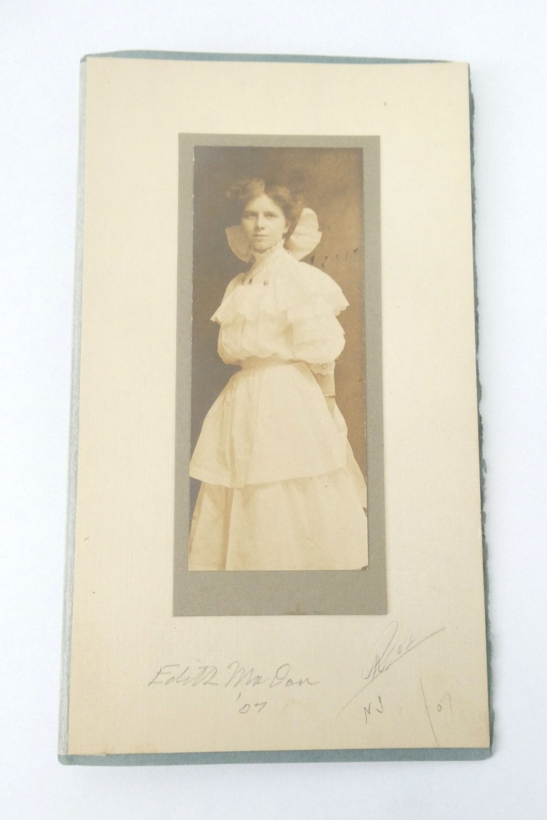 Antique Named Photograph Edith R Madan Madon 1907 Woman Portrait NY Folder Photo