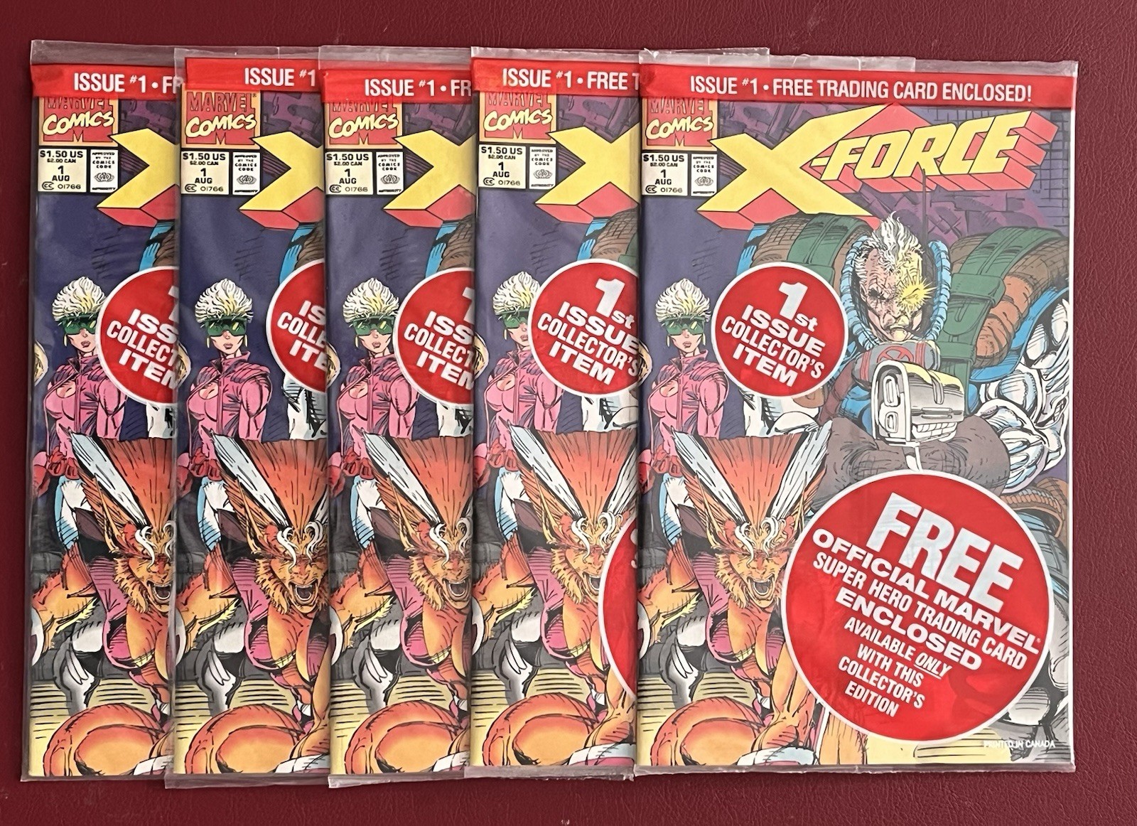 X-Force #1 (1991) Complete Set of 5 Sealed Polybags All Cards NM w/Deadpool Card