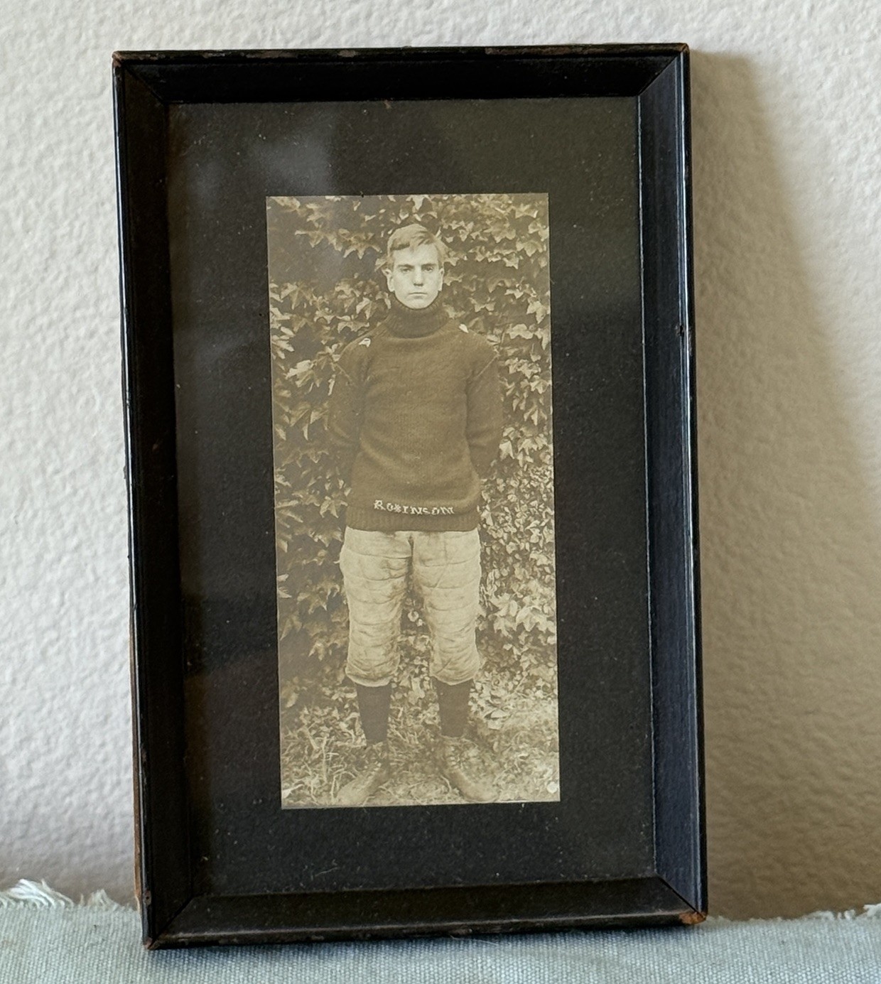 Antique Framed Sepia Young Man Athlete Portrait Photograph Sports Uniform