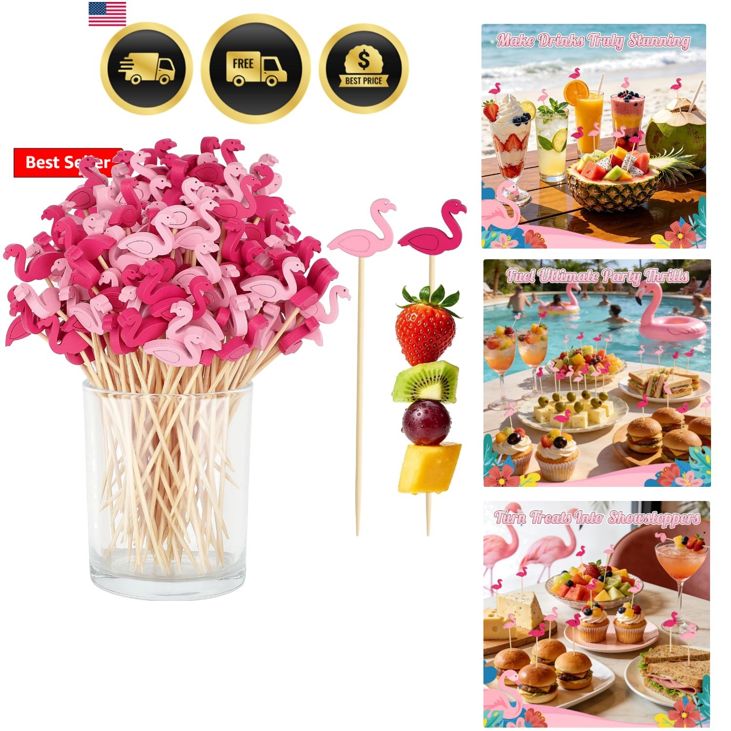 Pink Flamingo Cocktail Picks 100pcs Decor for Appetizers Food Drinks Party