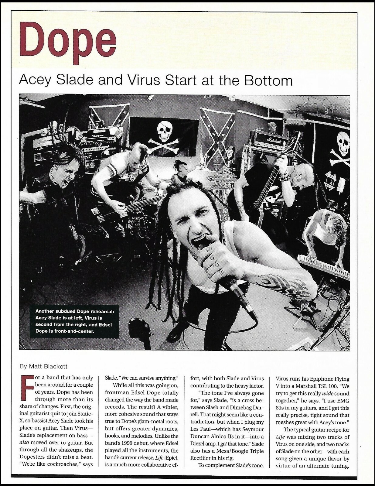 Dope band Acey Slade, Virus & Edsel Dope 2002 pin-up photo / article