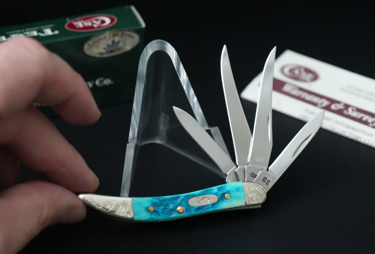2007 Case XX SCROLLED BIG PICK #93/150 4 Blade Sky Blue Bone Toothpick Knife #\'d