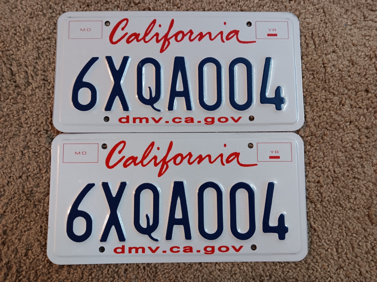 California License Plate - Matching Pair - 6 XQA 004 - Expired