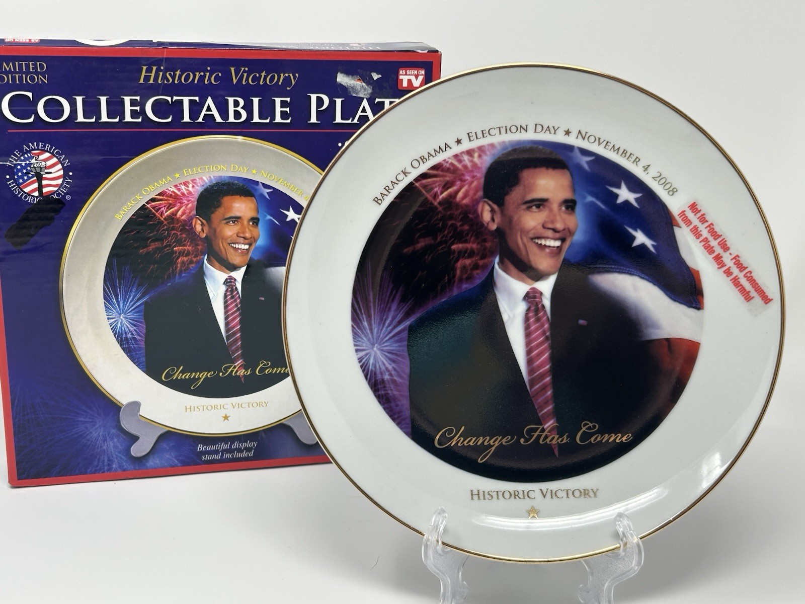 Historic Society Barack Obama 2008 Election Historic Victory Collectible Plate