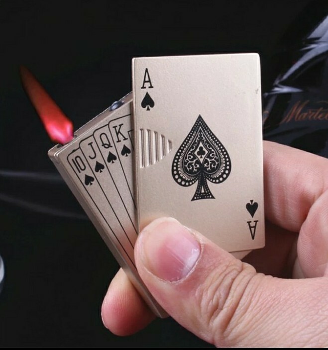 LED Storm Lighter Poker Card Rechargeable Butane Gas Not Included