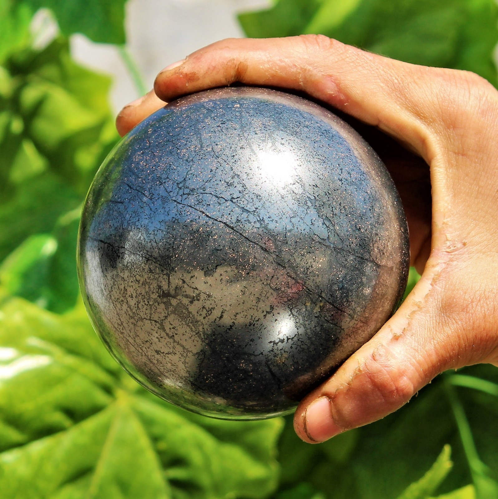 Superb Silver HEMATITE Natural Crystal Home Decor Handmade Gift Sphere 95mm