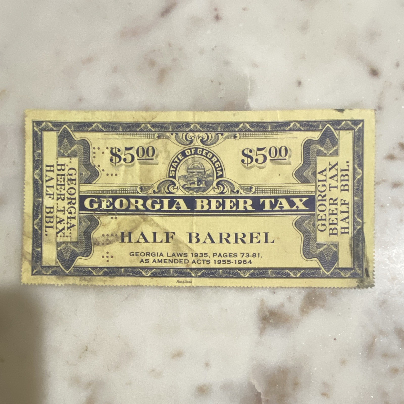 Georgia Beer Tax Stamp Half Barrel SRS B52 Miller Brewing Co Cancelled 1973