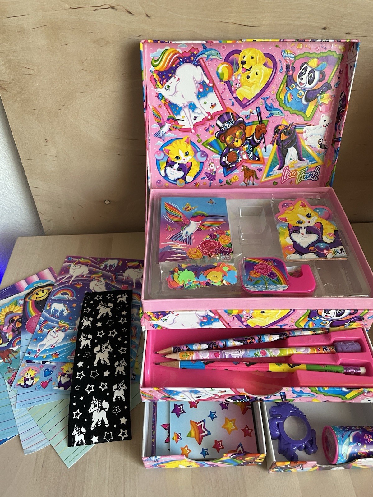 Vintage 90s Lisa Frank Stationery Box Set Stickers Pencils Paper Accessories