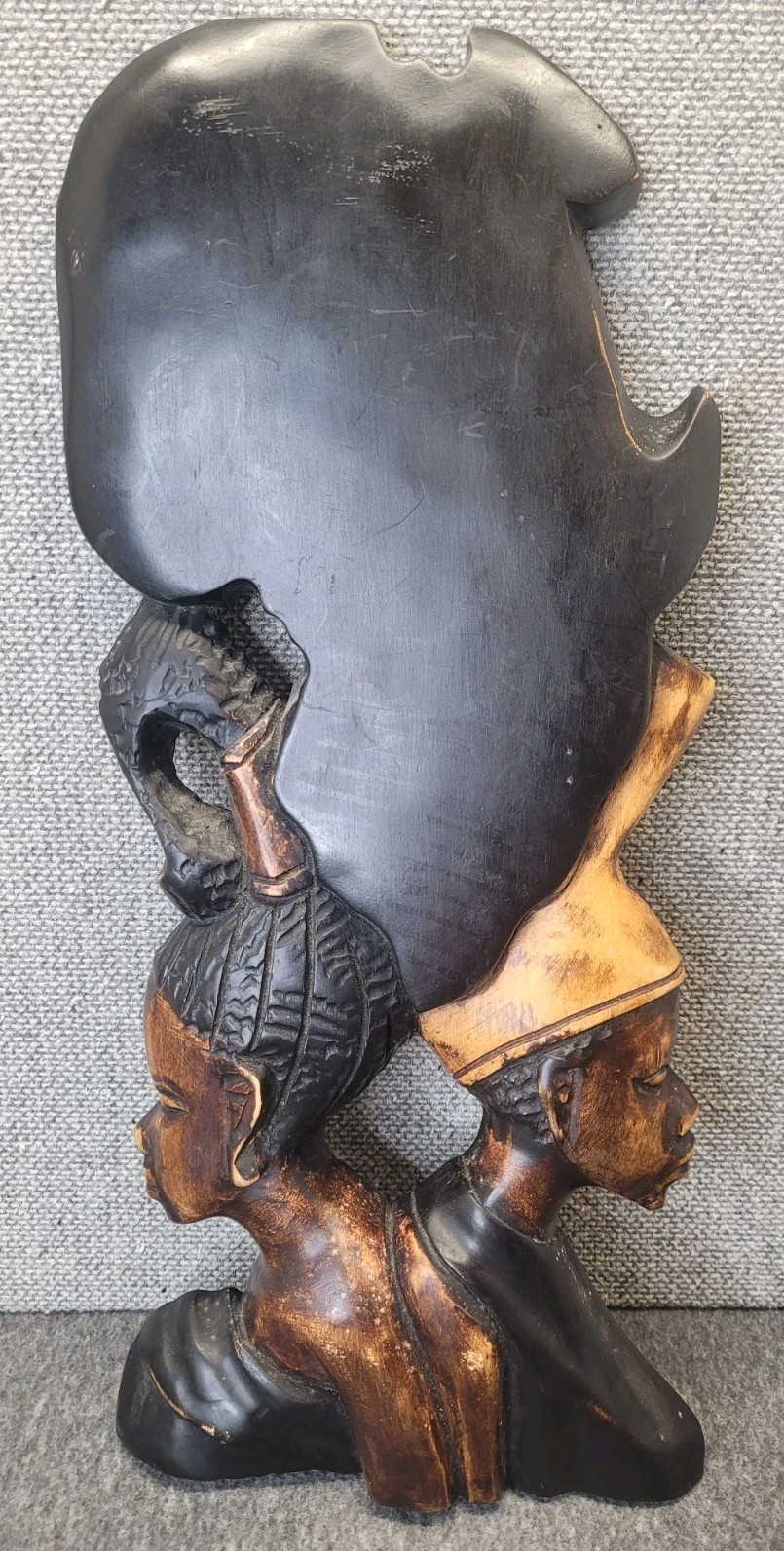 Vtg African Tribal Hand Carved Wood Wall Plaque Art Couple Man Woman Silhouette 