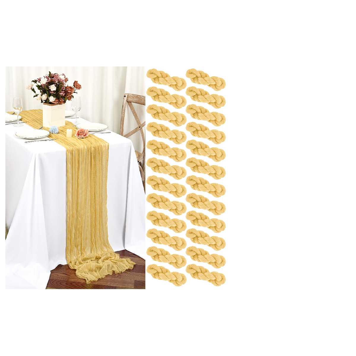 Lykoow 24 Packs Gold Table Runner Charming Table Runner 17 X 108Inch Gauze Boho