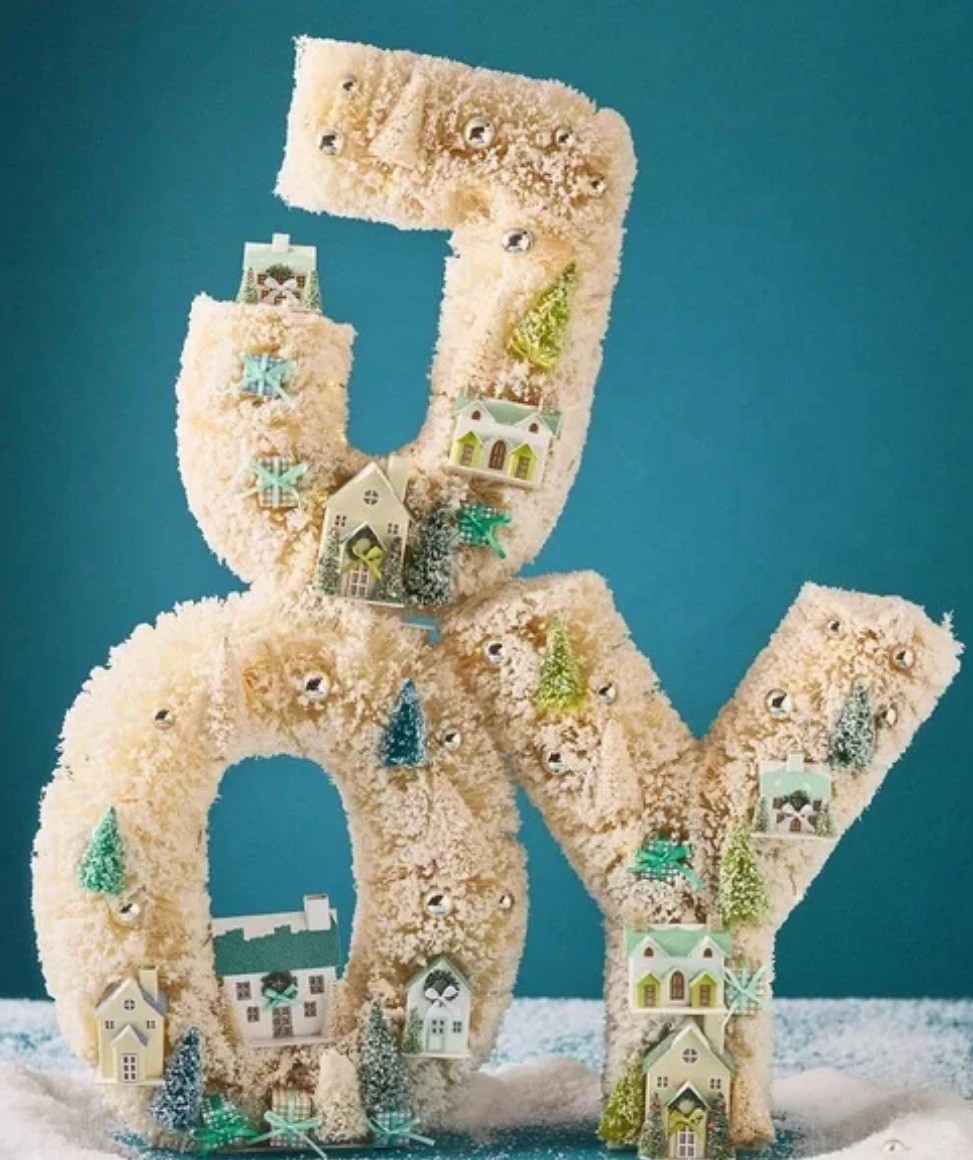Anthropologie Festive Sisal Light-Up Diorama Christmas “JOY” New In Box