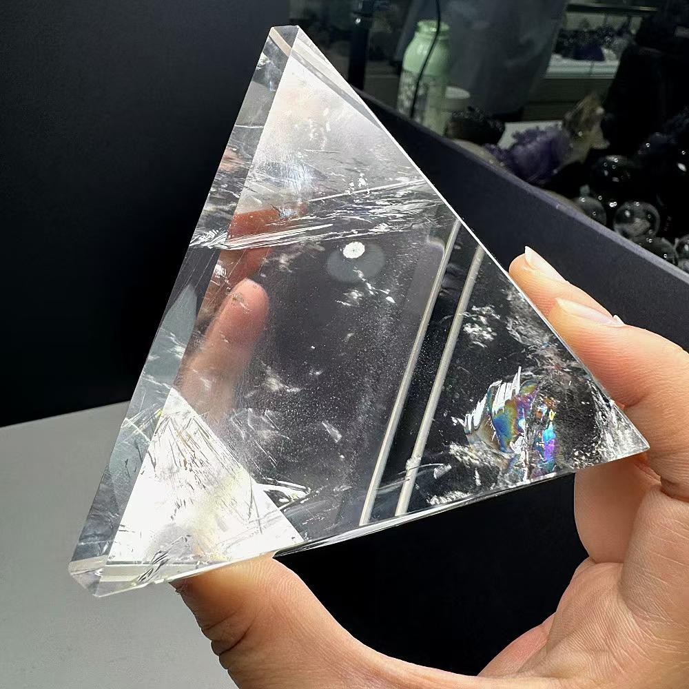 610g Natural White Quartz Carved Pyramid Crystal Reiki Healing Decor