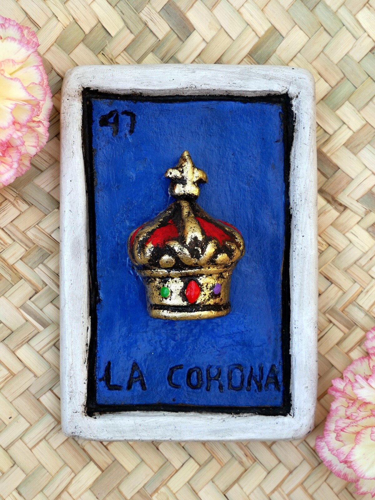 Clay Loteria #47 La Corona Crown by Rafael Pineda Mexican Board Game Folk Art