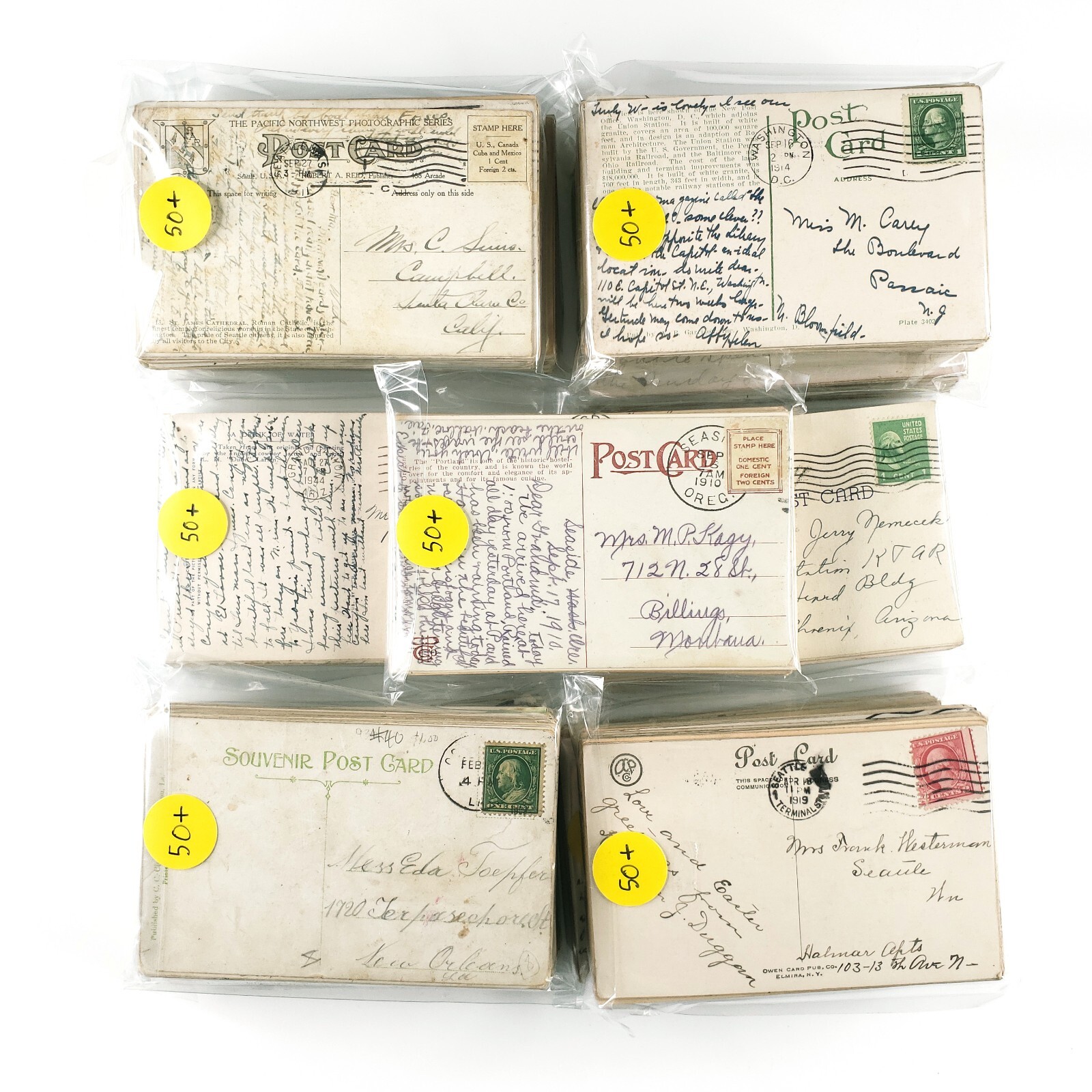 50 Posted Before 1950 Postcards Lot - Vintage & Antique - Used Canceled Stamps