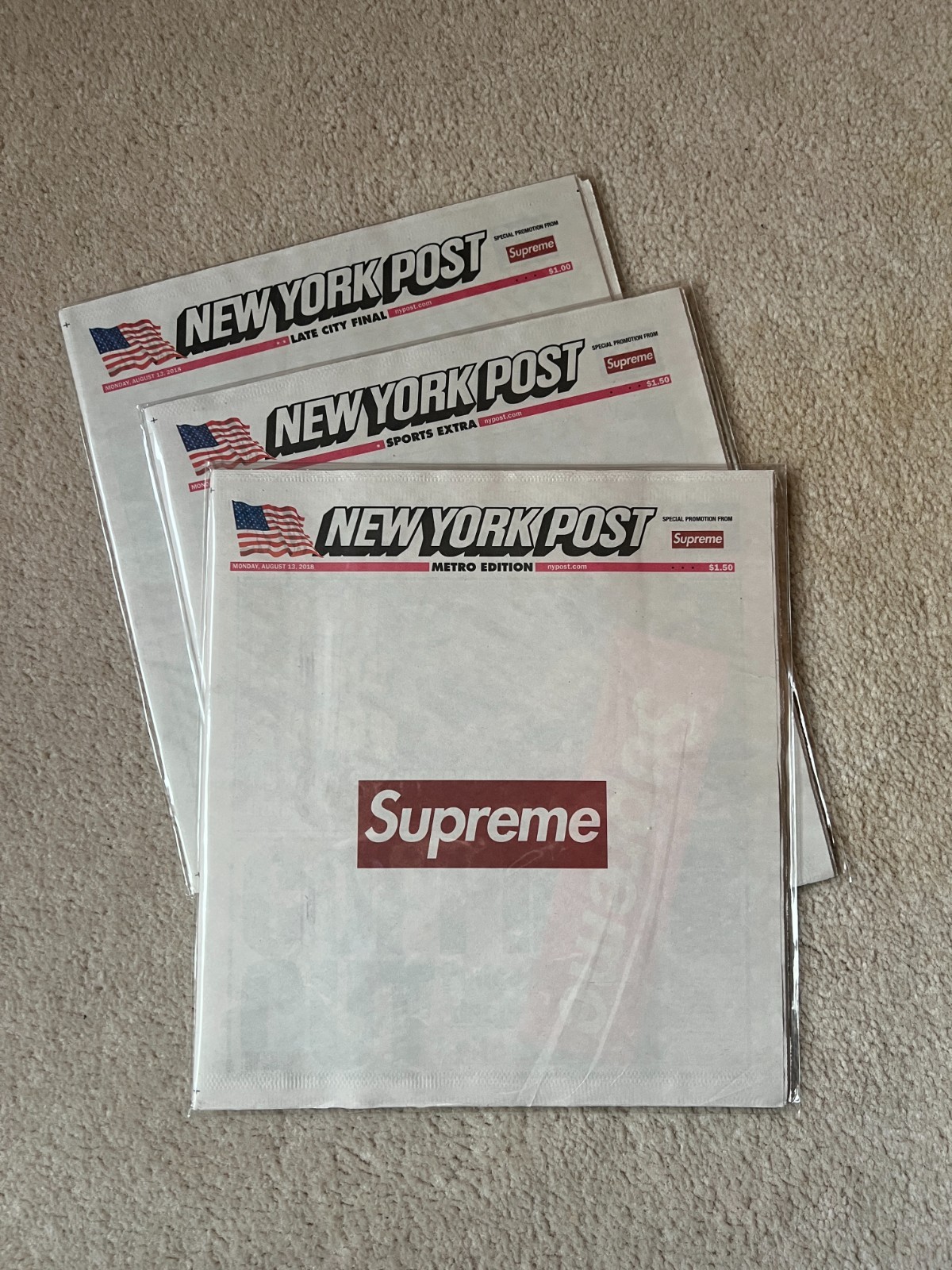 Supreme x The New York Post Newspaper  FULL SET - All 3 Editions (Sleeved) MINT
