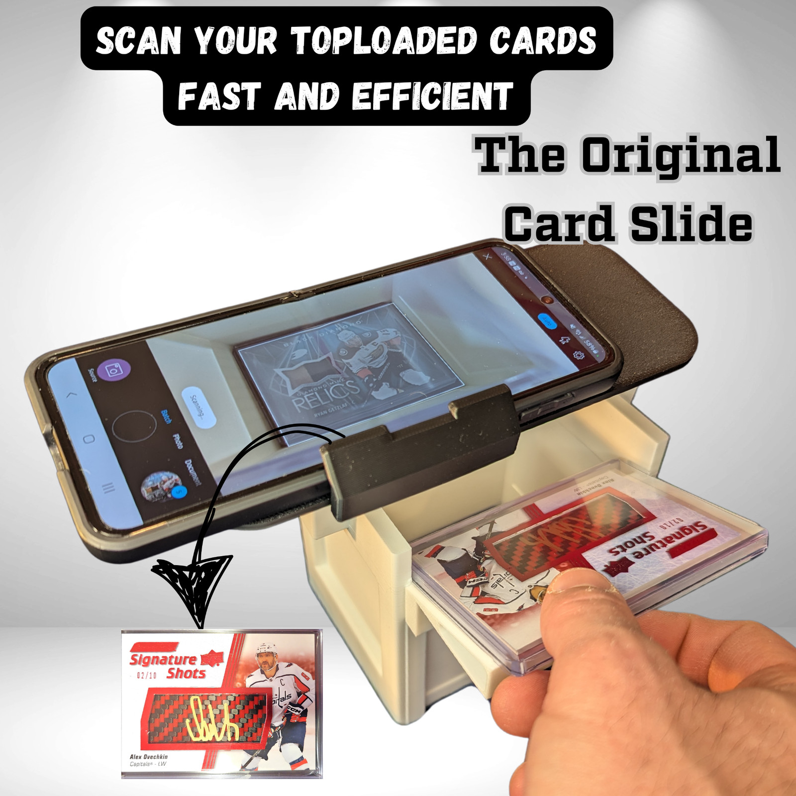 Card Slide - Card scanner stand - Scan sports cards or TCG  with toploaders on