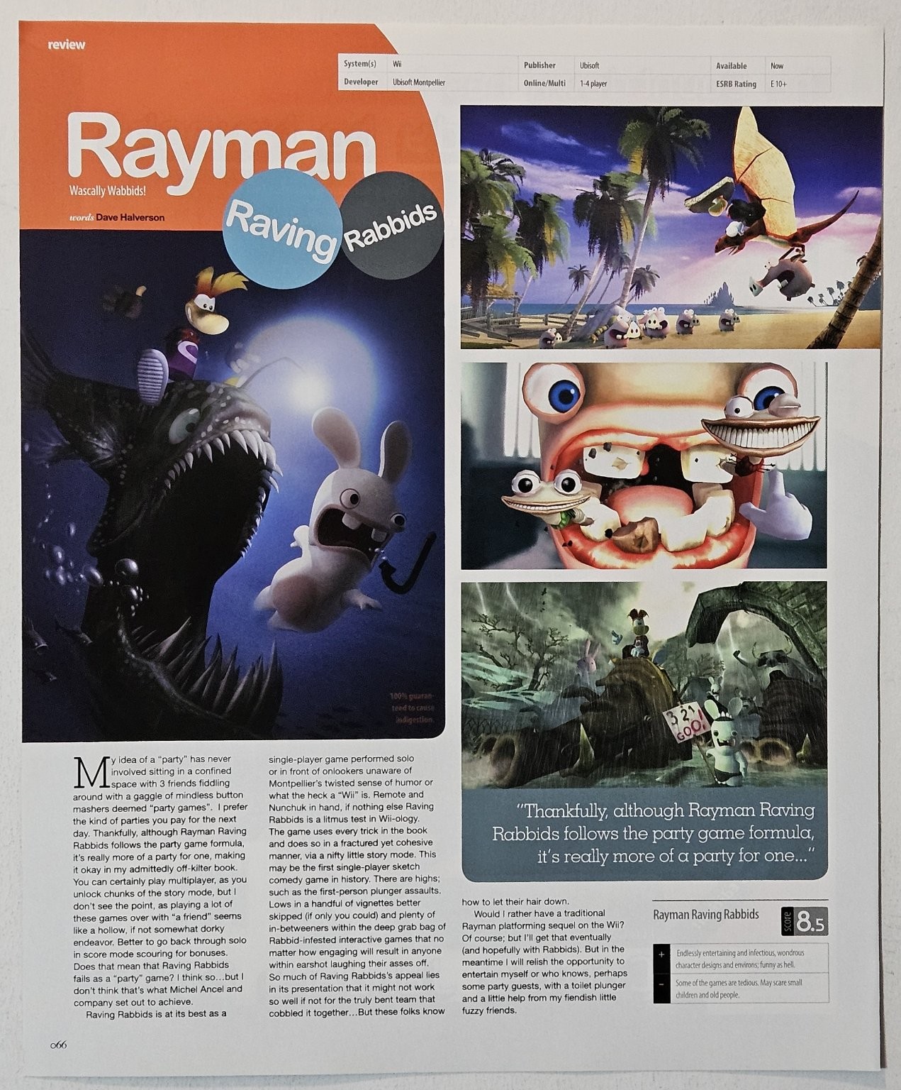 Rayman Raving Rabbids Magazine Review Page Nintendo Wii 2007 Ubisoft Gaming Ad