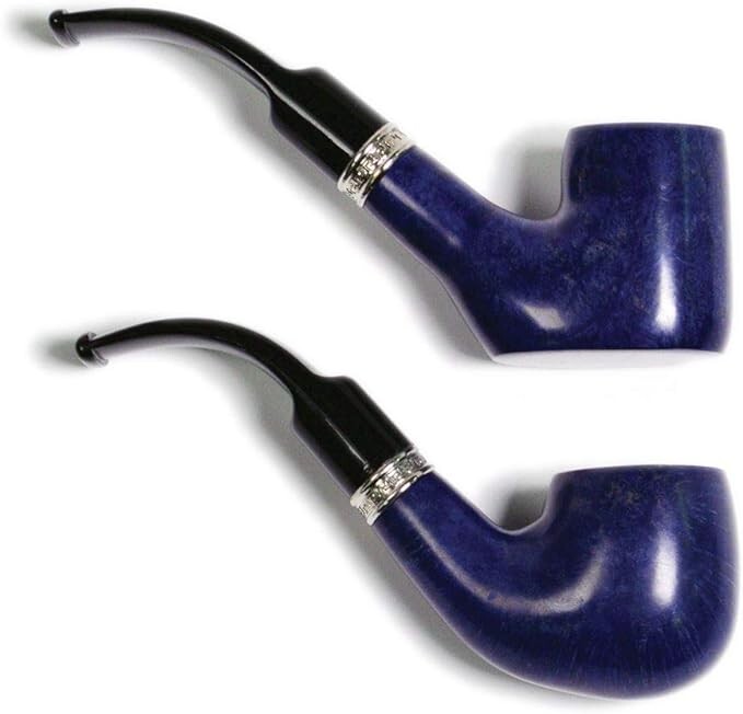 Hanseatic Ocean Blue Pipe Set, 2 Pipes, with Silver Ring, Smooth Blue Finish