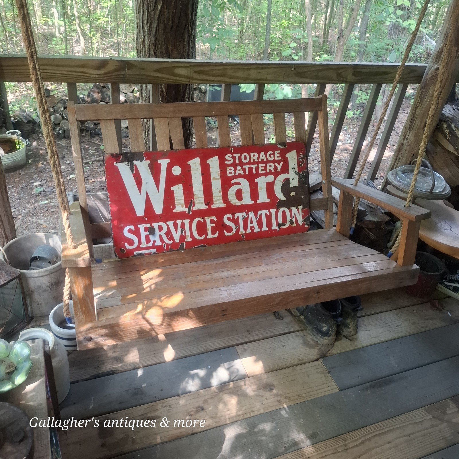 Antique 1917 rare Double sided Porcelain Willard Battery Service Sign #2