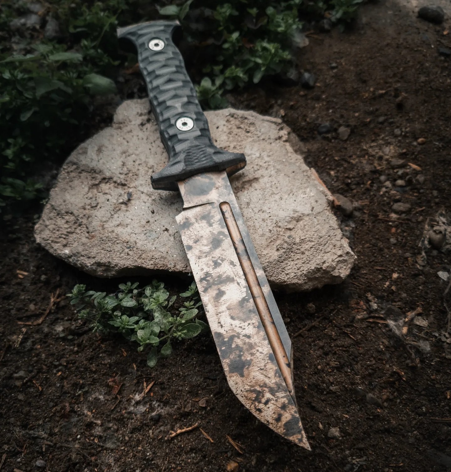 Shadow Reaper Iron wash Bowie D2 Steel Knife Micarta Handle Handmade Gift item