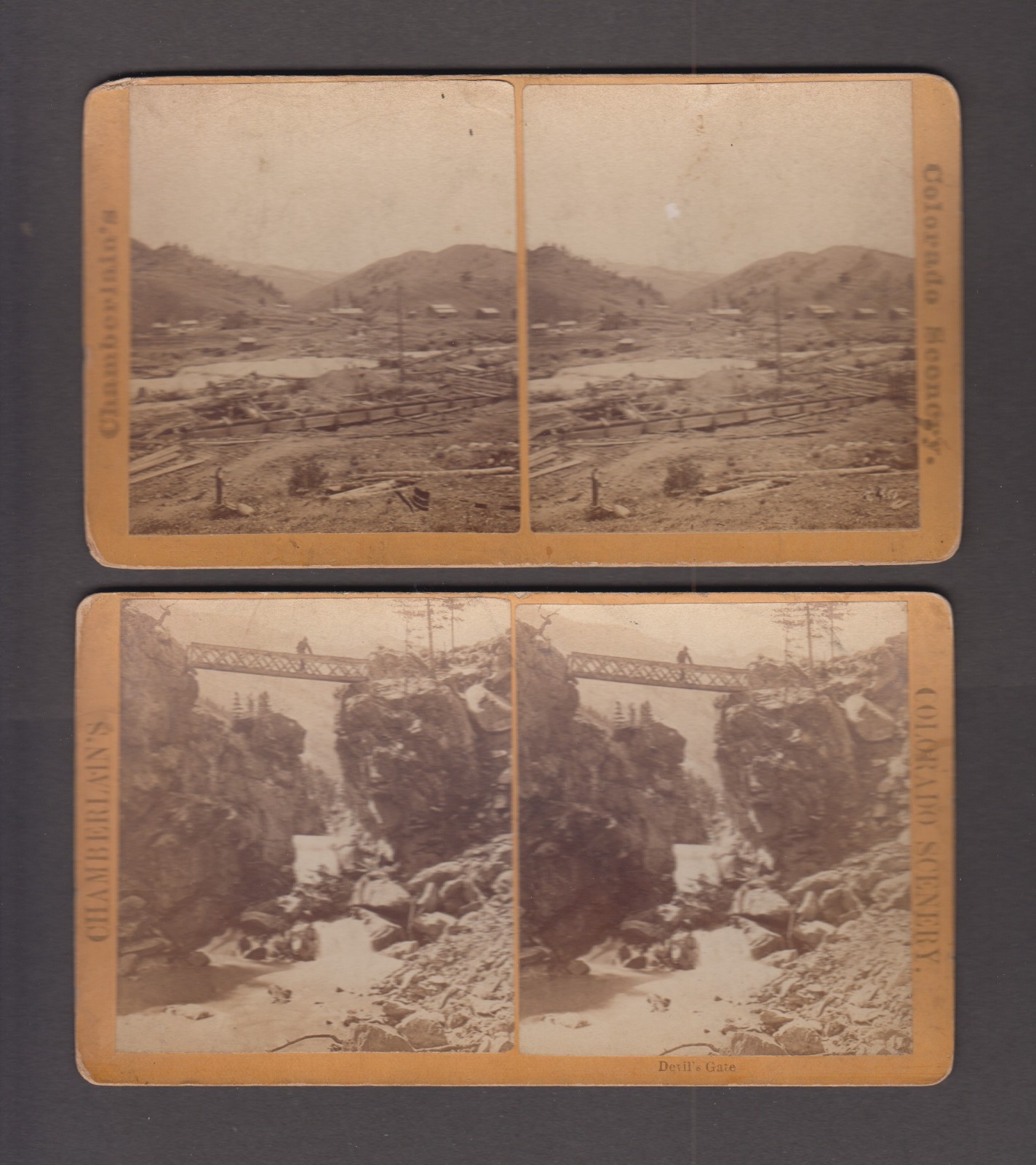 3 STEREOVIEWS,  1880S.  COLORADO SCENERY BY CHAMBERLAIN, DENVER. CO.