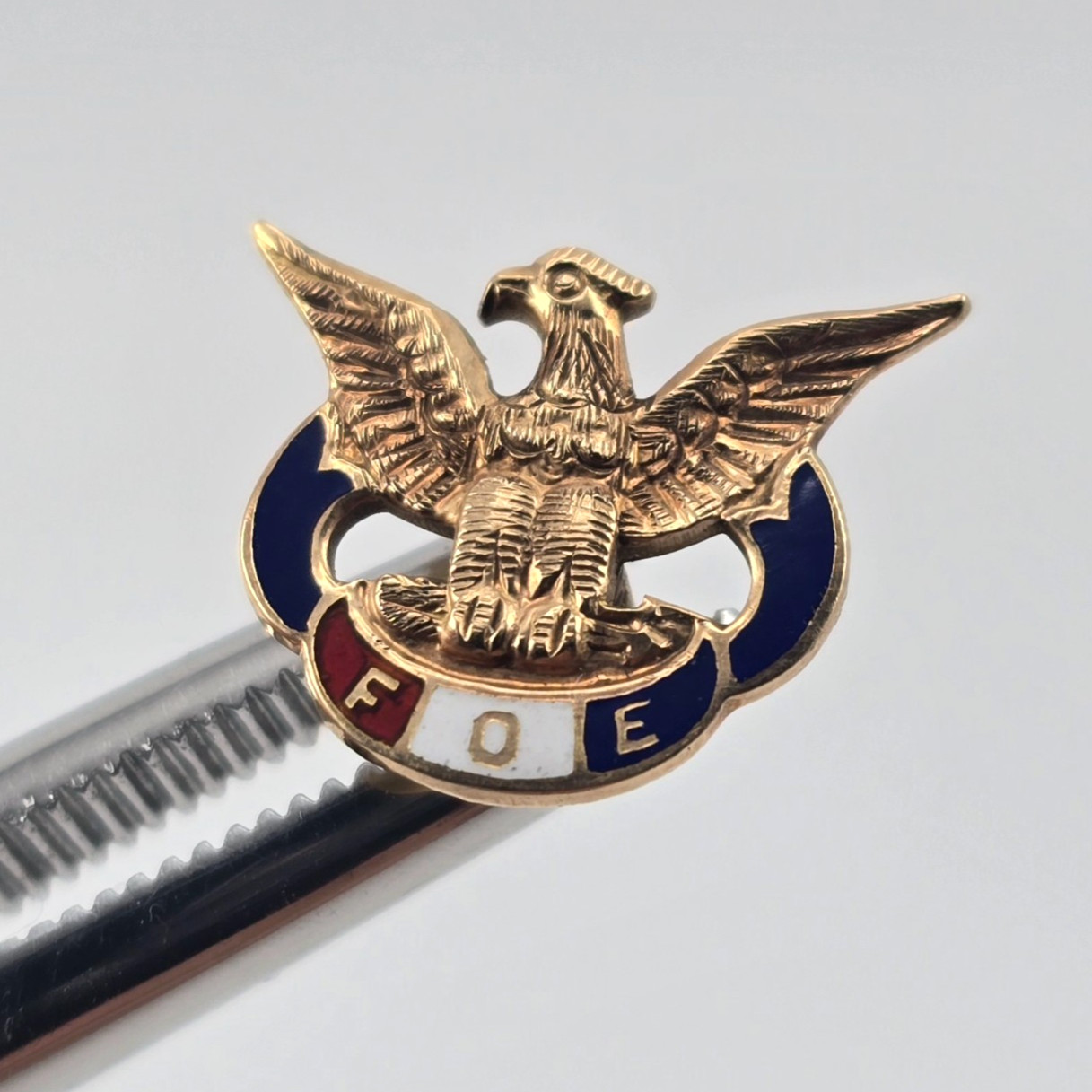Vintage 14k Gold Enamel Fraternal Order of Eagles FOE Screw Back Pin