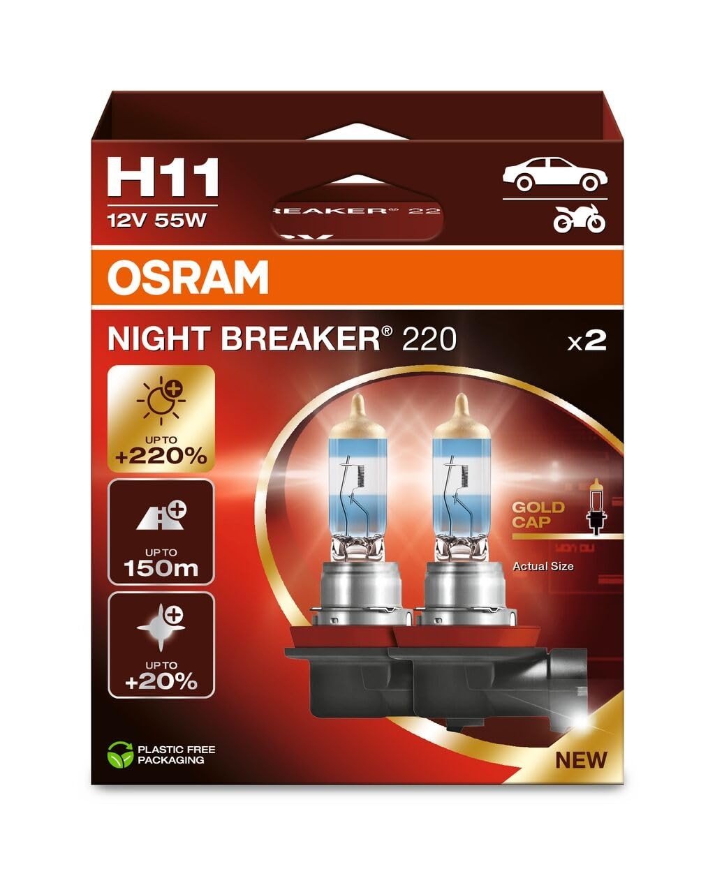 OSRAM NIGHT BREAKER 220, H11, 220% 2 lámparas, White/Dark Grey Heather