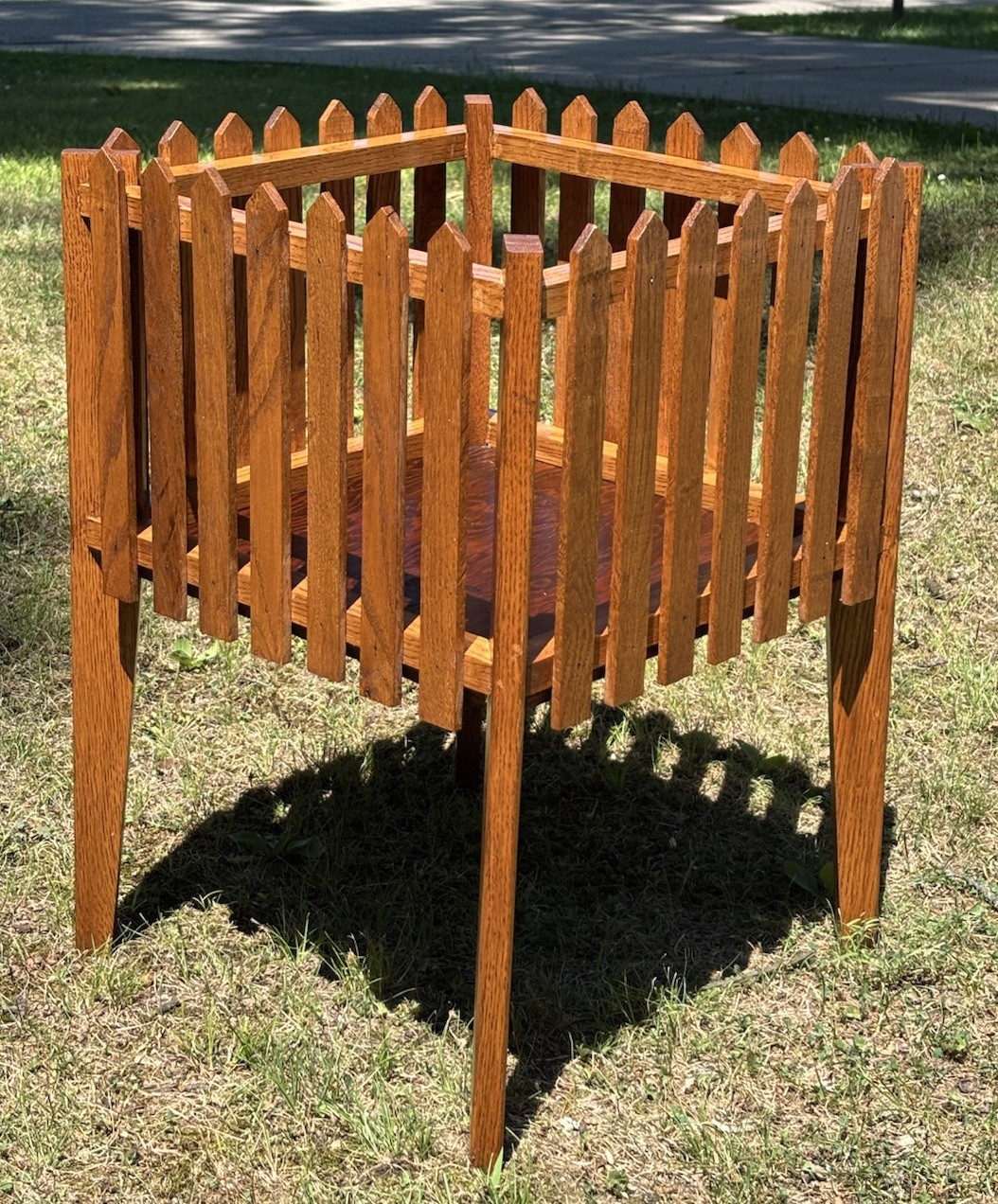 Antique Arts & Crafts Mission Slatted Quartersawn Oak Planter Box Plant Stand
