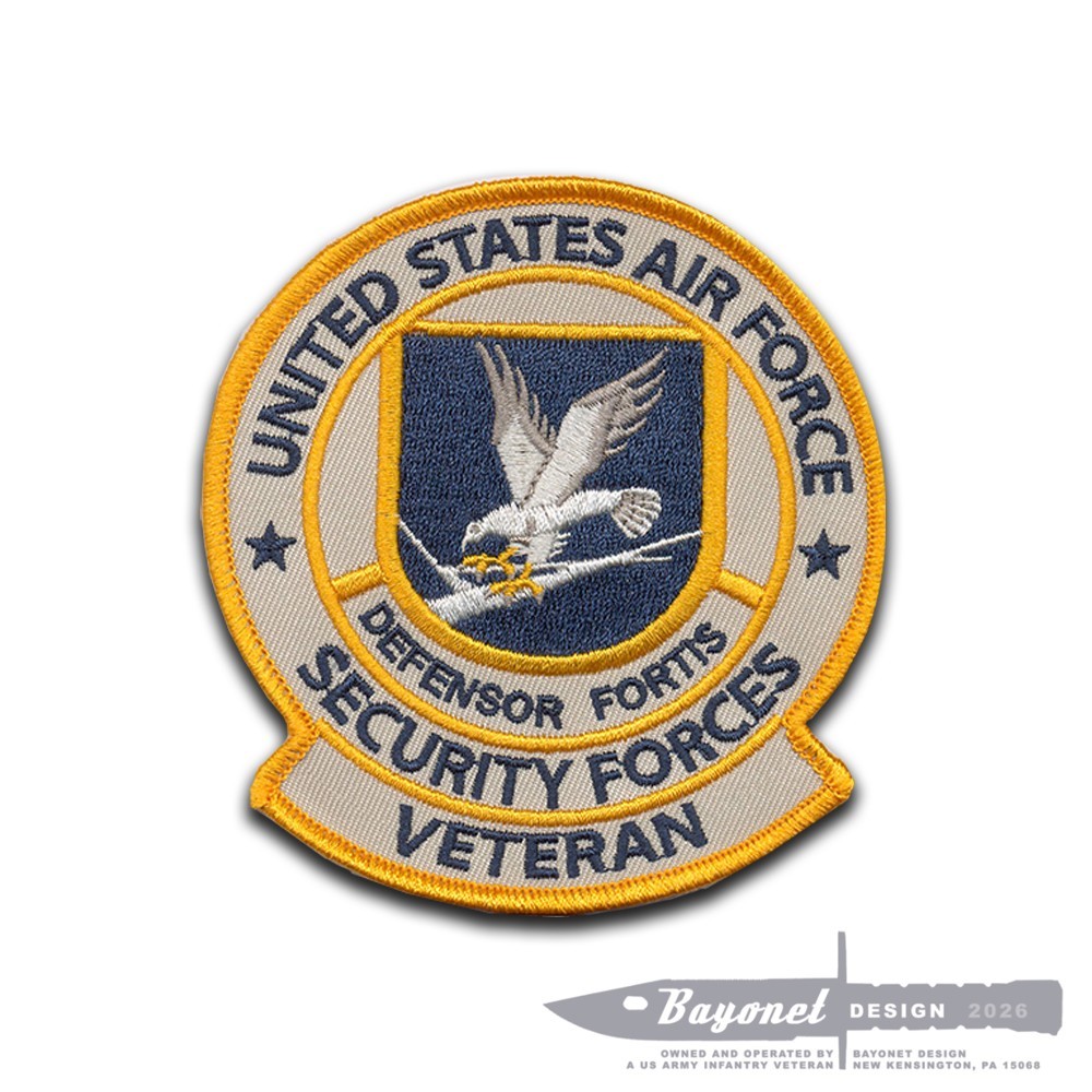 USAF Security Forces Veteran Embroidered Patch with Wax Backing - 3 3/4 X 3 1/2