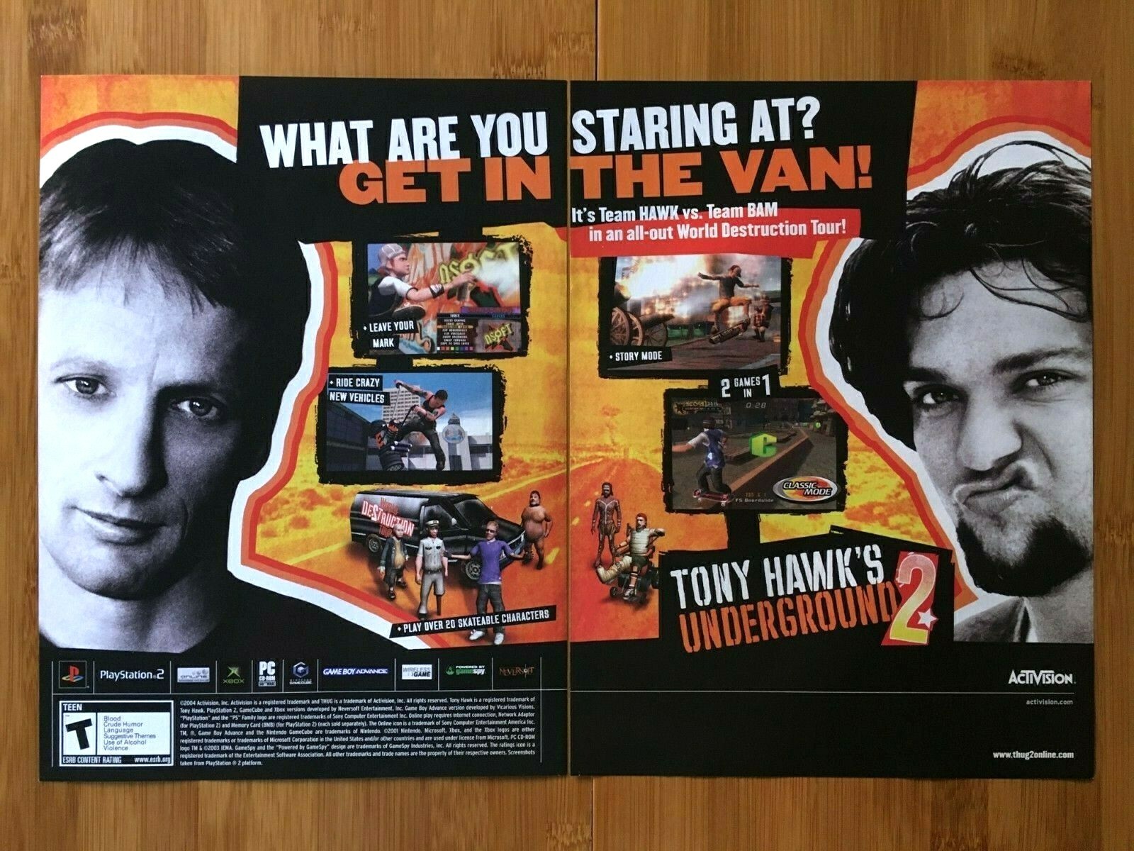 2003 Tony Hawk's Underground 2 PS2 Print/Ad Poster Bam Margera Skateboarding Art