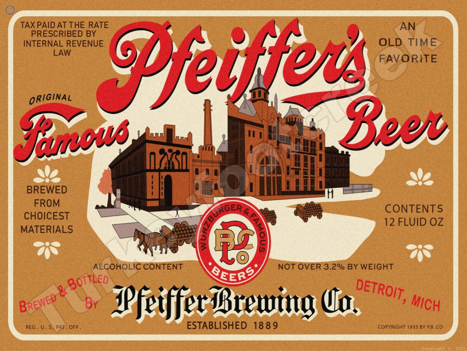 Pfeiffer's Famous Beer Label 9