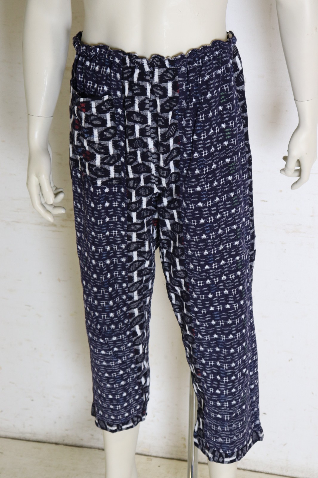 Vintage Japanese Kasuri Monpe Pants Indigo Cotton Boro Handmade Pocket Showa Era