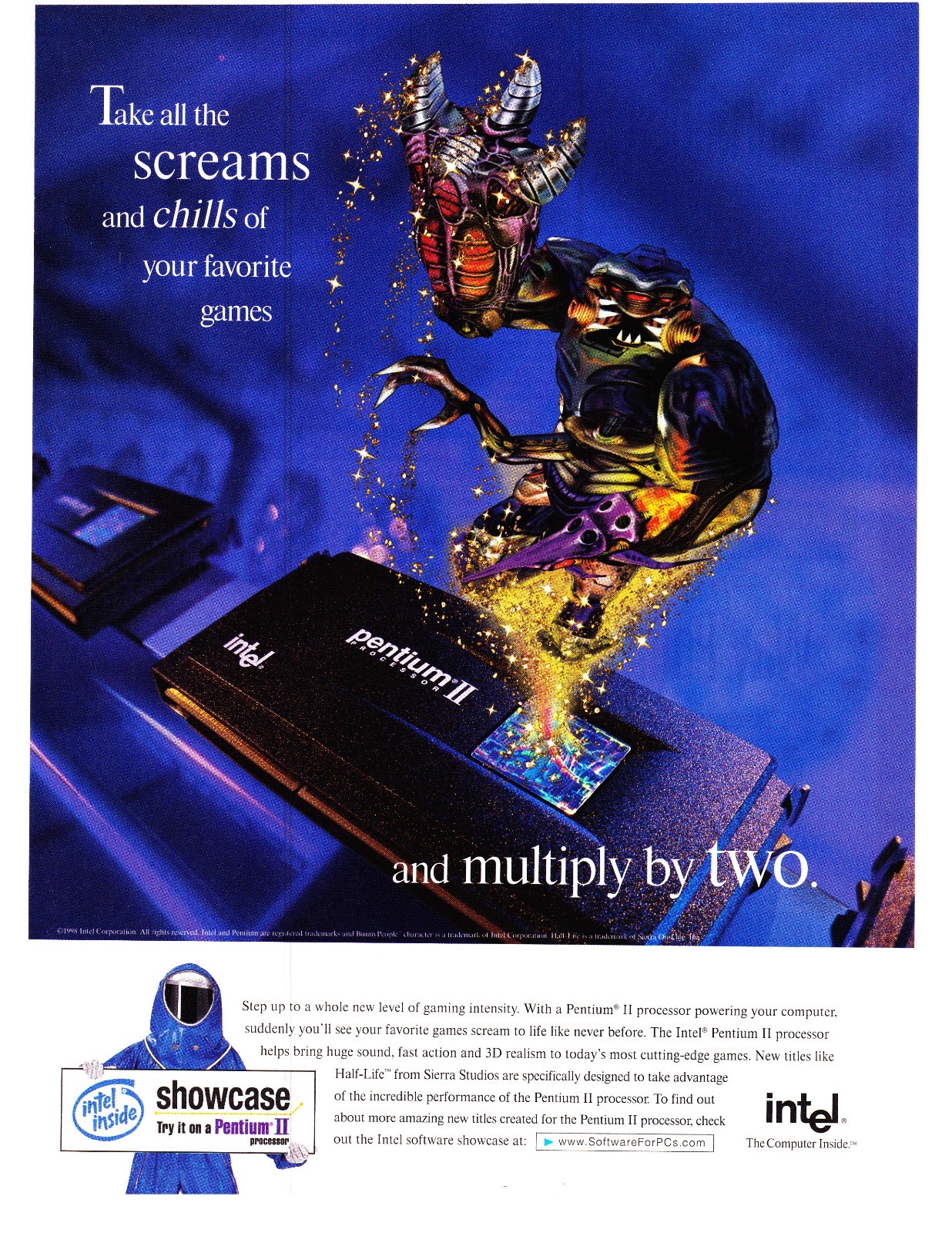 1998 Intel Pentium II Vintage Print Ad The Computer Inside CPU Half-Life Sierra